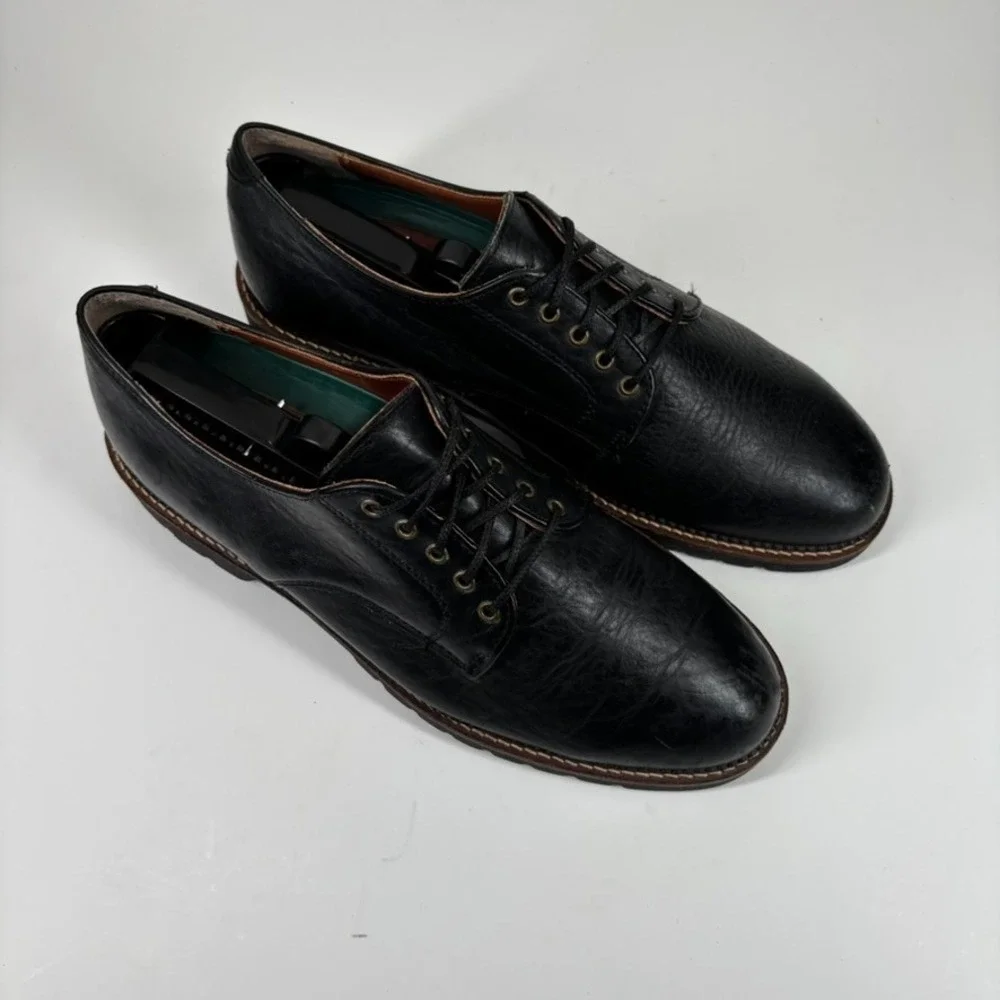 H.S. Trask Gallatin 1002 Men's US 9M Black Bison‎ Leather Plain-Toe Derby Shoes